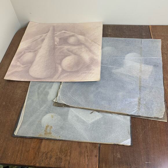 Set of 3 VINTAGE 60s 70s Original Artist Signed Charcoal still life art 20 x 20 - Picture 13 of 13